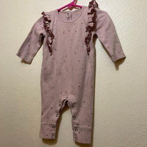 Pehr Baby Girl Pink Moon/Stars Long Sleeve Ruffle Snap Romper Size 6-12 Months